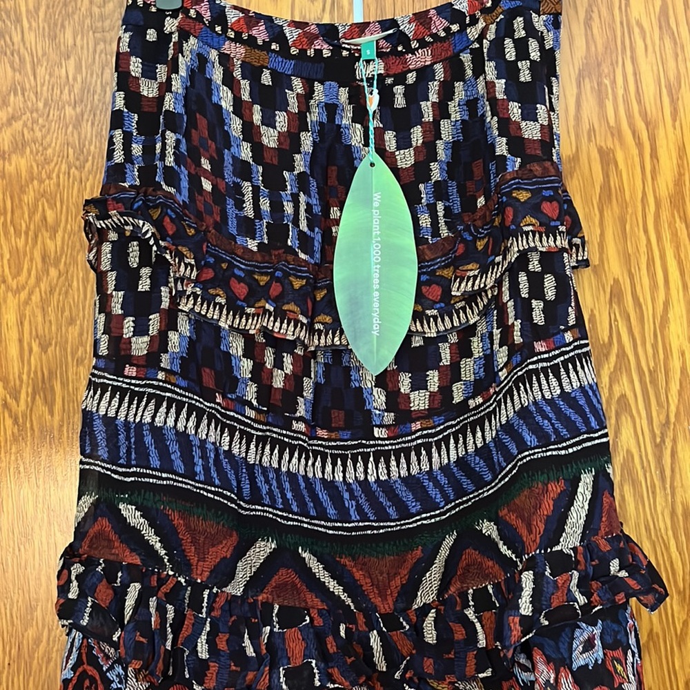 Farm Rio Ainika Tapestry Blue Maxi Skirt Tiered Size M - Picture 8 of 16